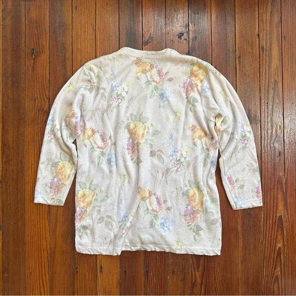 Vintage 1990s watercolor floral print button up knit cardigan w v-neckline 1X - Picture 3 of 4
